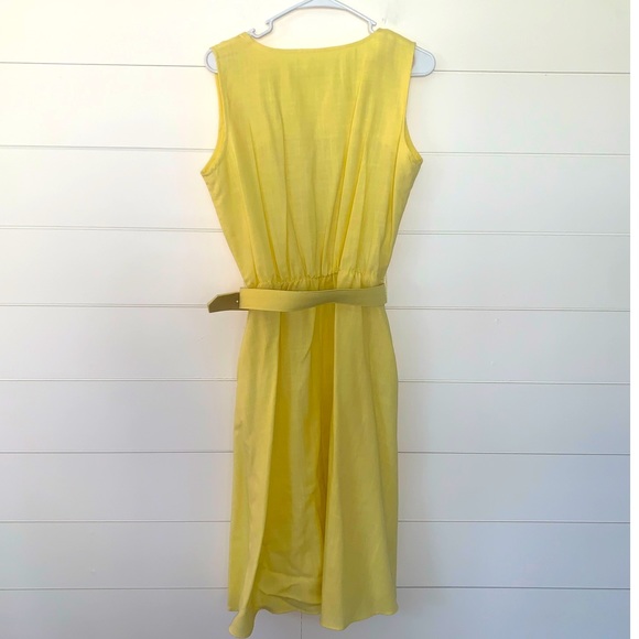 EVC 70s ABSOLUTELY GORGEOUS Canary Yellow Belted Linen Midi Sundress - Picture 3 of 8